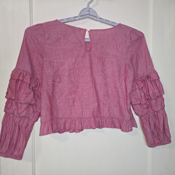 American Eagle Crop Peasant Top Red Boho Smocked Ruffle Sleeve Medium - Picture 7 of 9